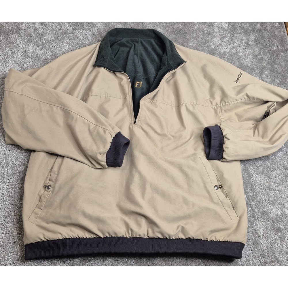 FootJoy Tan Green Fleece 1/4 Zip Reversible Men's Golf Pullover Size XXL